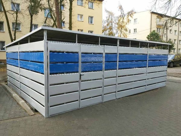 Kukatároló-7m-x-2,5m-Feher-alumínium-és-enciánkék---Hátra-lejtős-tető