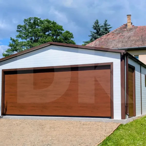 Szigetelt garázs nyeregtetővel, szendvicspanelből 6m x 5.8m