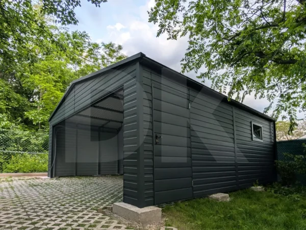 Mobilgarázs 6.0m x 6.0m antacitszürke szekcionált kapuval