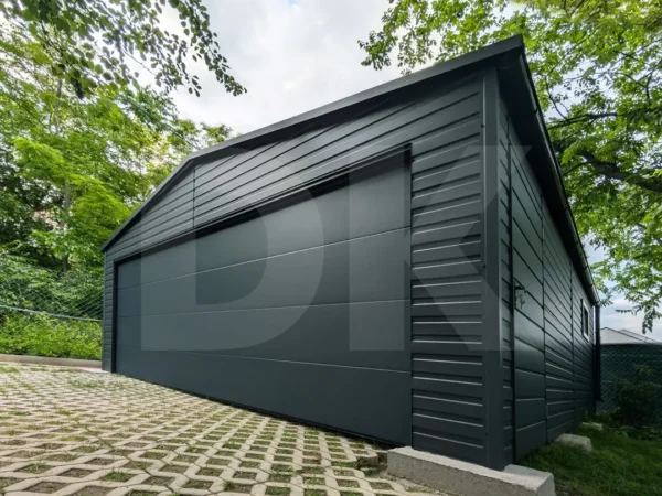 Mobilgarázs 6.0m x 6.0m antacitszürke szekcionált kapuval