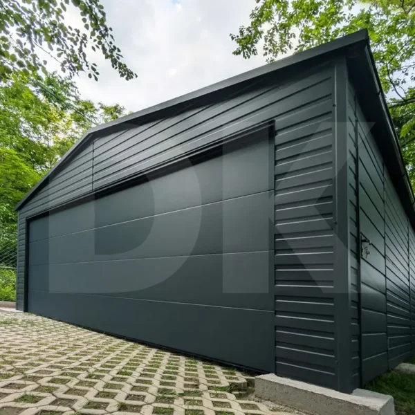 Mobilgarázs 6.0m x 6.0m antacitszürke szekcionált kapuval