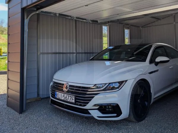 Mobilgarázs 6m x 5.8m antacitszürke szekcionált kapuval