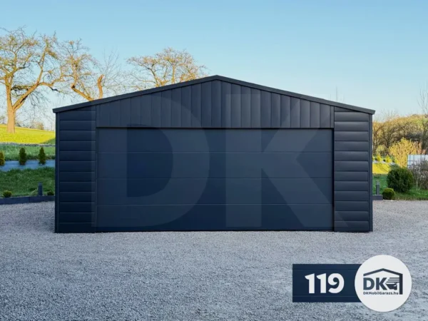 Mobilgarázs 6m x 5.8m antacitszürke szekcionált kapuval