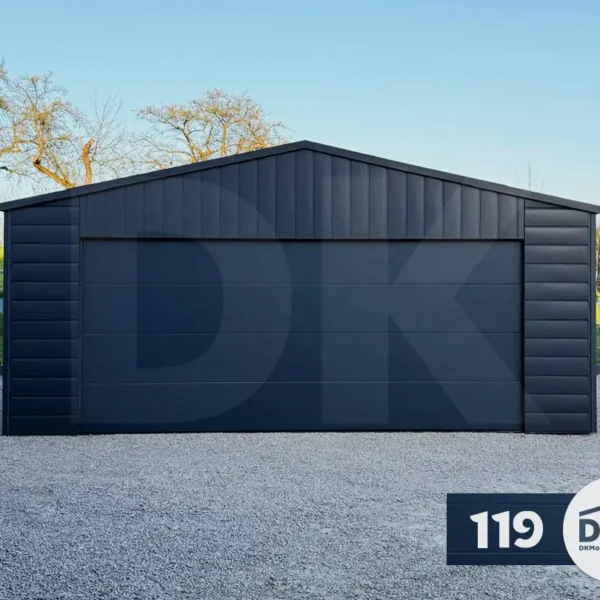 Mobilgarázs 6m x 5.8m antacitszürke szekcionált kapuval