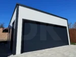 Szigetelt garázs hátra lejtő tetővel, szendvicspanelből 6m x 5.8m