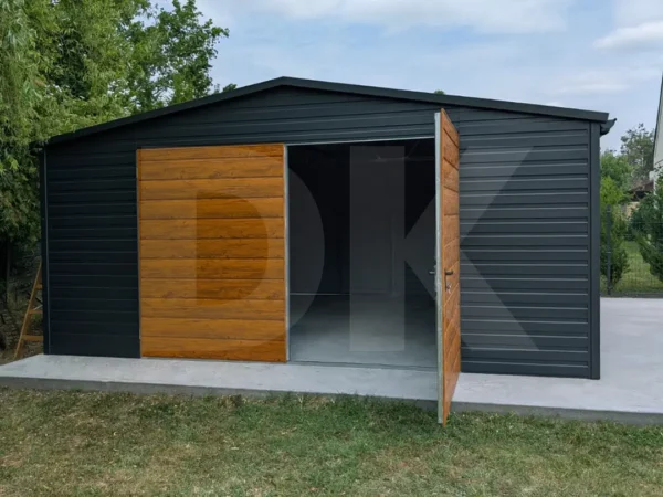 Mobilgarázs antacitszürke 5.0m x 5.0m kétszárnyú kapu multigloss