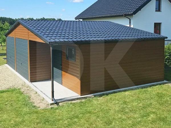 Mobilgarázs előtetővel aranytölgy antracitszürke 9m x 6m