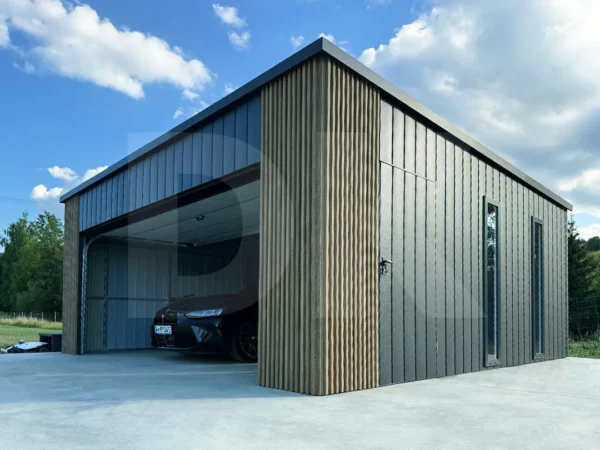 Mobilgarázs hátra lejtős tető 6.0m x 5.8m antacitszürke + Winchester színű