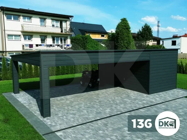 Modern fedett beálló tárolóval 9m x 5.5m antacitszürke