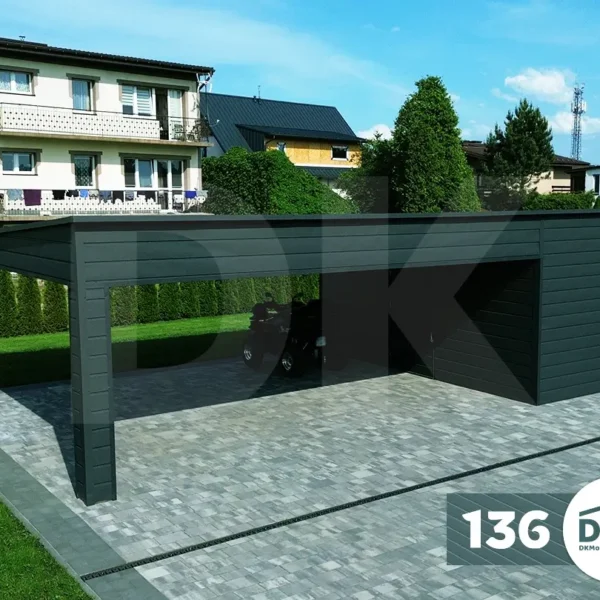Modern fedett beálló tárolóval 9m x 5.5m antacitszürke