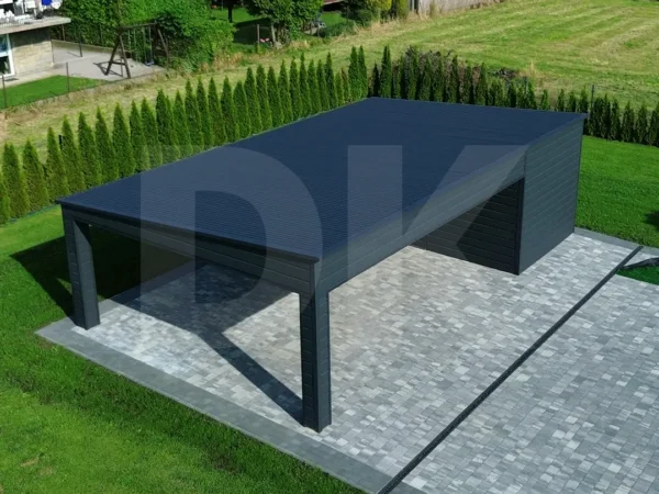 Modern fedett beálló tárolóval 9m x 5.5m antacitszürke