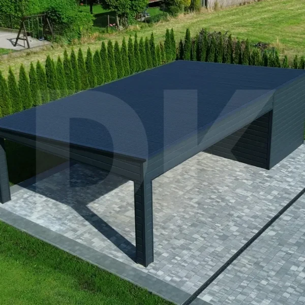 Modern fedett beálló tárolóval 9m x 5.5m antacitszürke