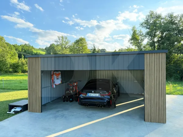 Mobilgarázs hátra lejtős tető 6.0m x 5.8m antacitszürke + Winchester színű