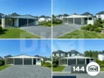 Kiárusítás 12m x 6m nyeregtetős, tiszta fehér garázs fedett beállóval