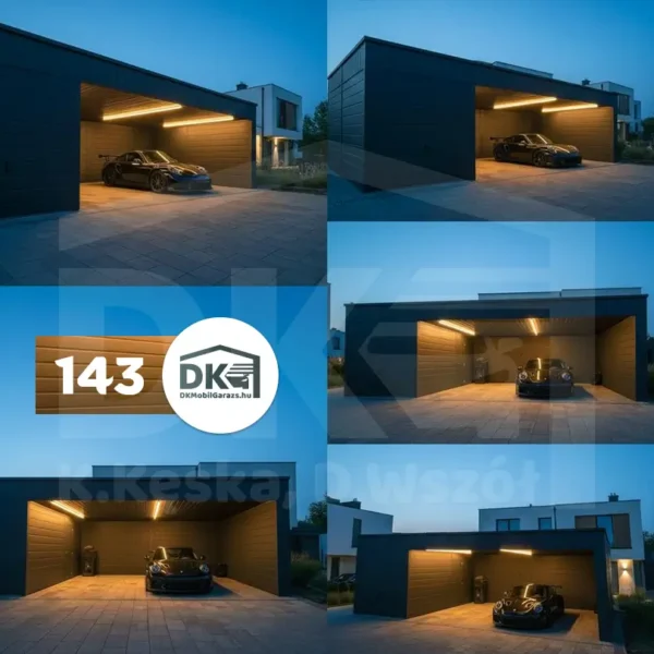 Modern fedett beálló tárolóval 9m x 6m antacitszürke