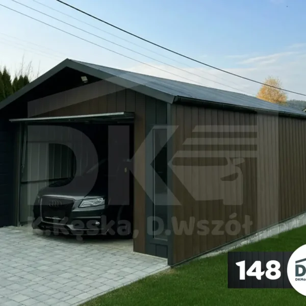 Faház jellegű lemezgarázs 4m x 6m nyeregtetővel Dió