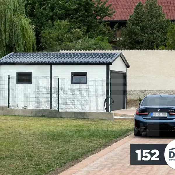 Modern szigetelt szendvicspanel garázs nyeregtetővel 6m x 5.8m